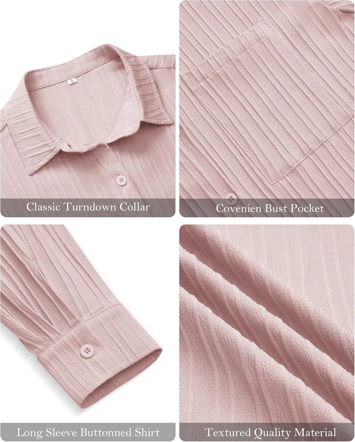 siliteelon Button Down Shirts for Women Casual Long Sleeve Dress Shirt Textured Collared Work Blouse with Pocket