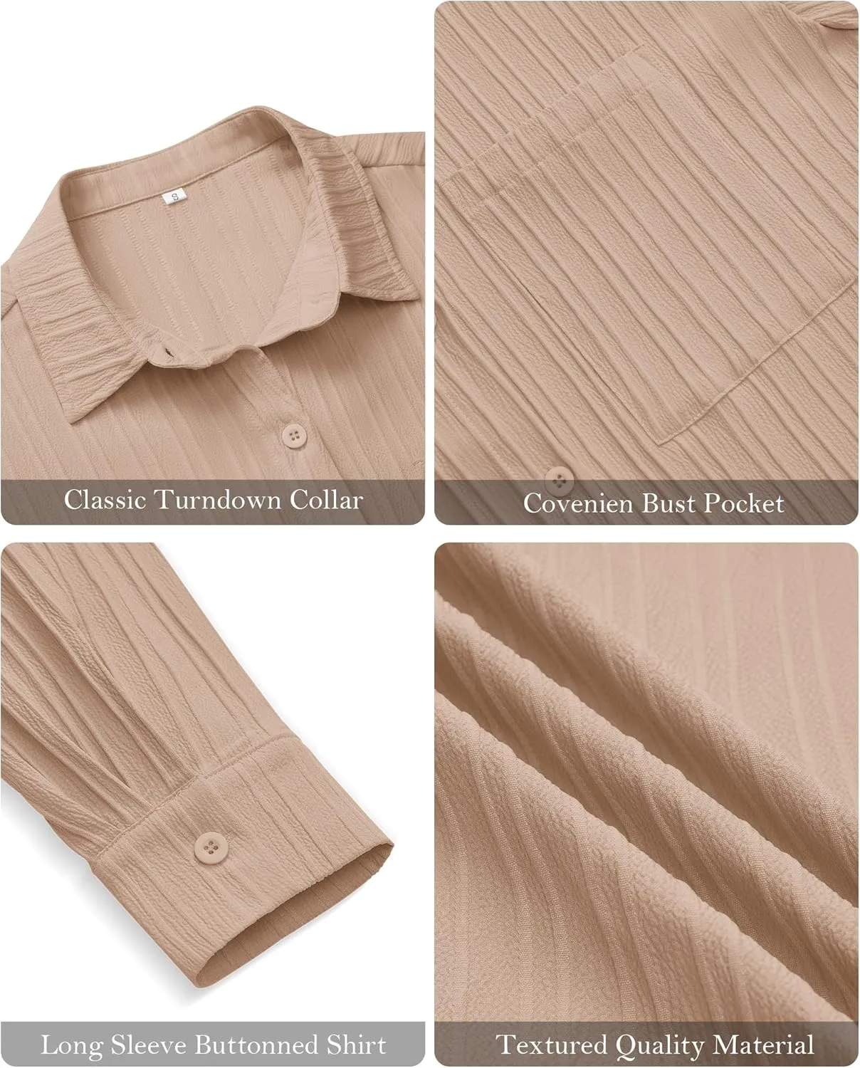 siliteelon Button Down Shirts for Women Casual Long Sleeve Dress Shirt Textured Collared Work Blouse with Pocket