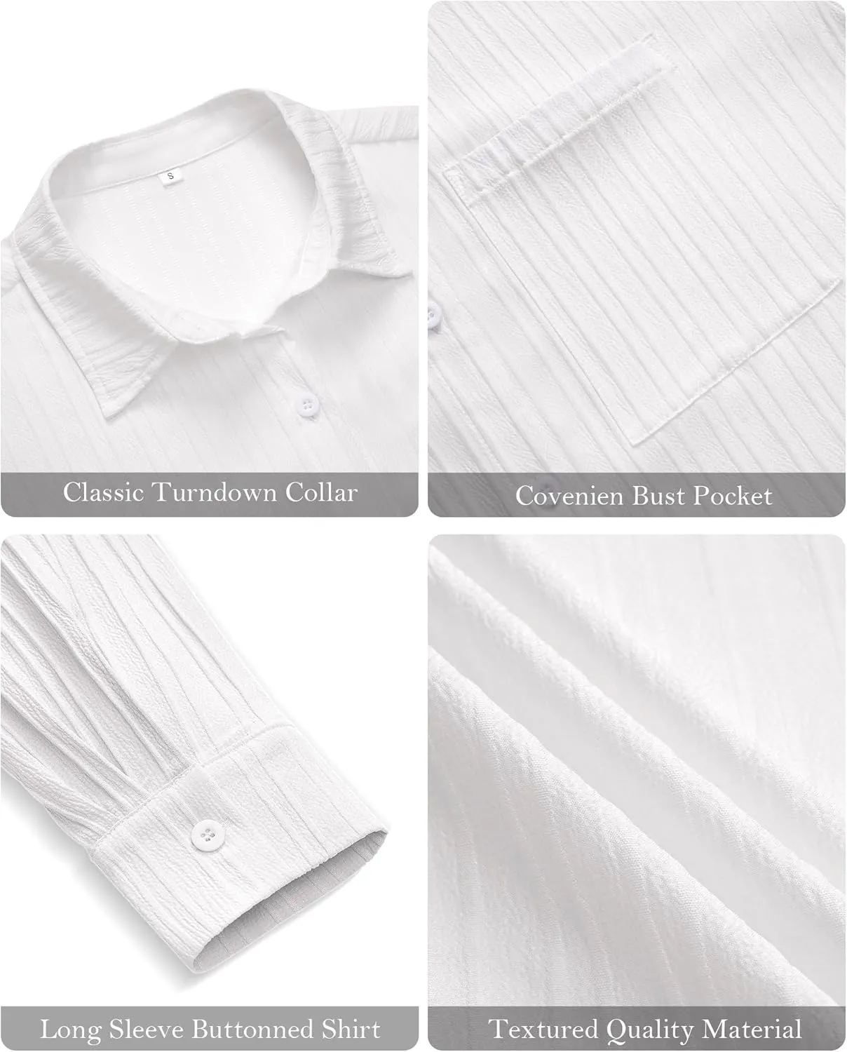 siliteelon Button Down Shirts for Women Casual Long Sleeve Dress Shirt Textured Collared Work Blouse with Pocket