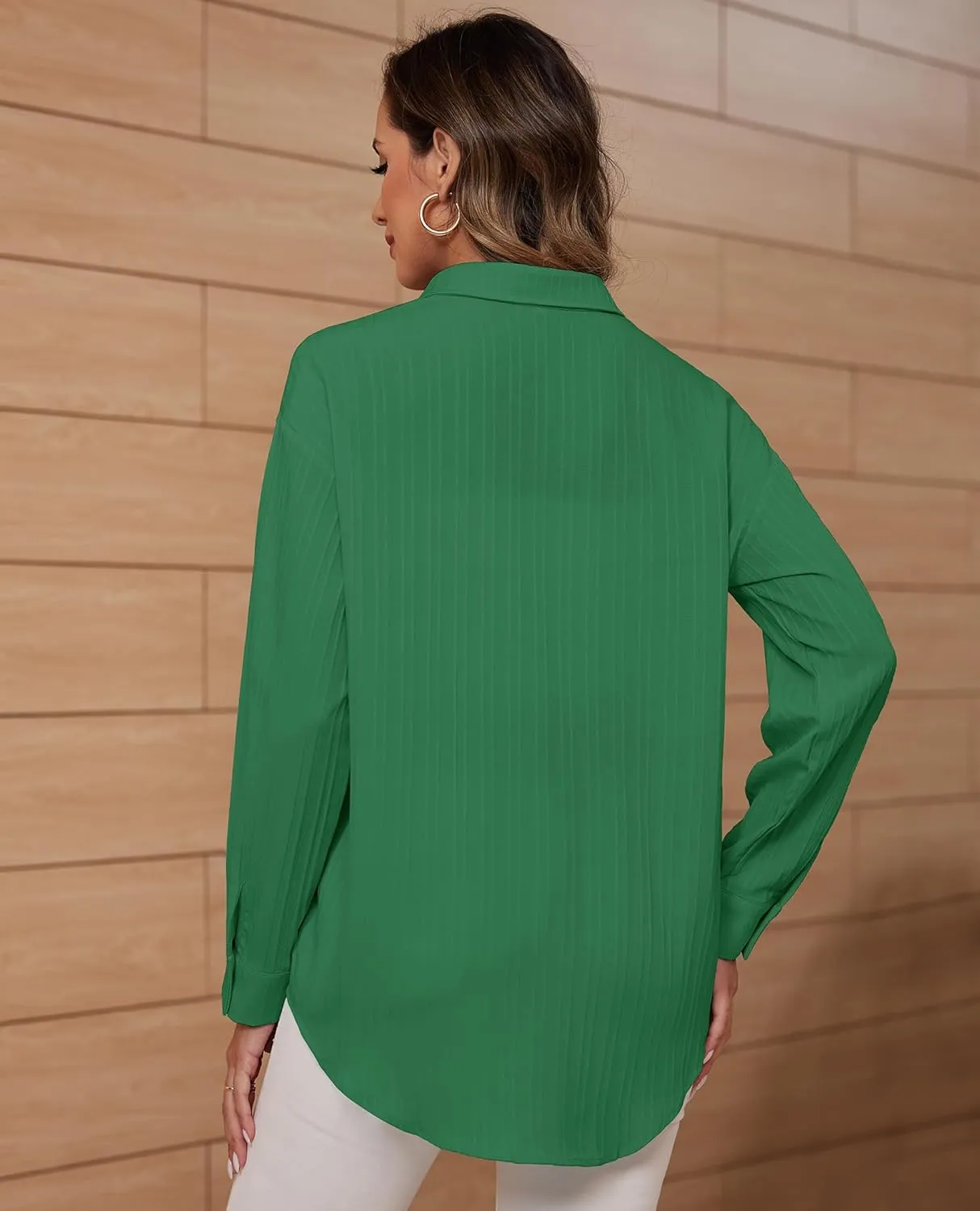 siliteelon Button Down Shirts for Women Casual Long Sleeve Dress Shirt Textured Collared Work Blouse with Pocket