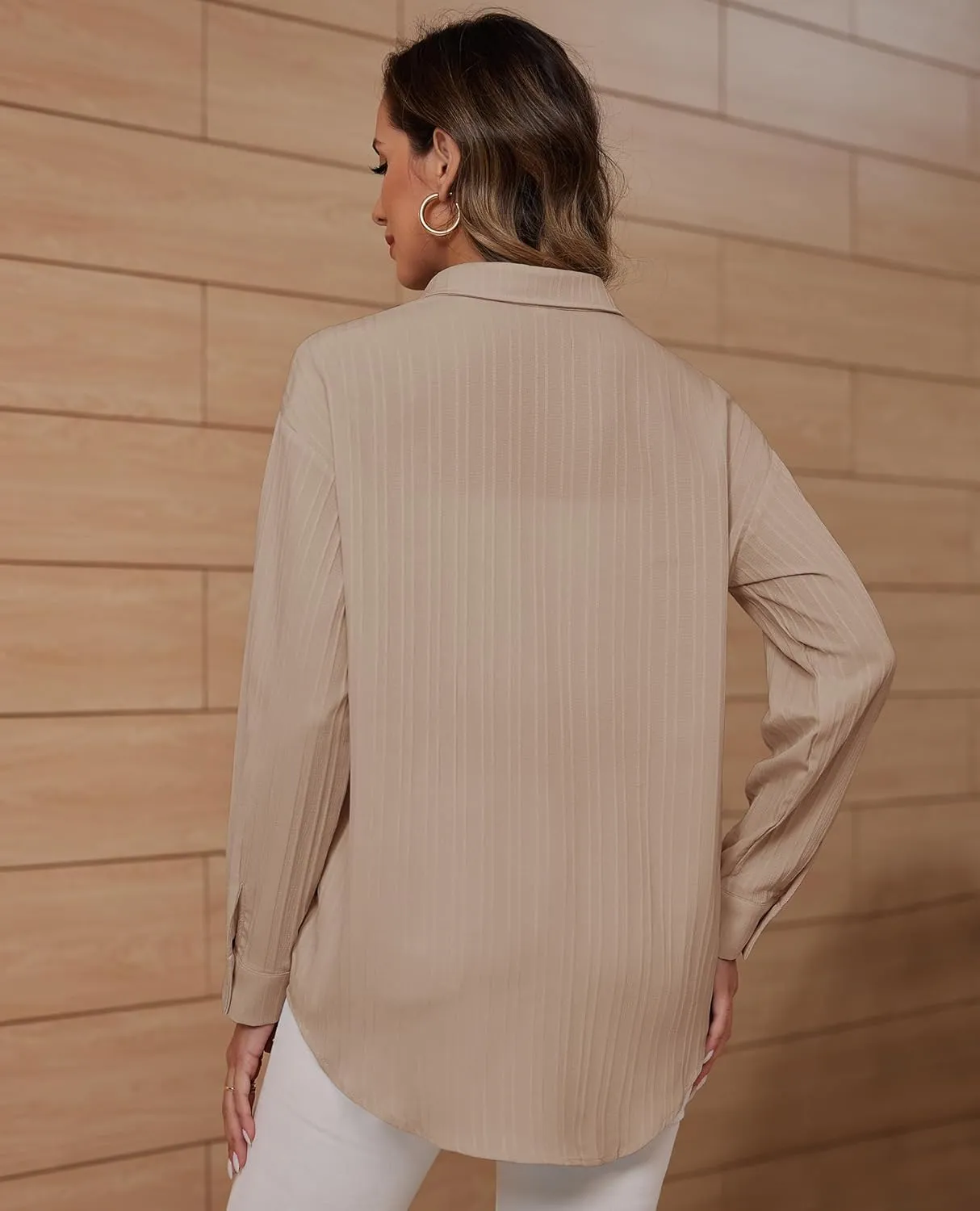 siliteelon Button Down Shirts for Women Casual Long Sleeve Dress Shirt Textured Collared Work Blouse with Pocket