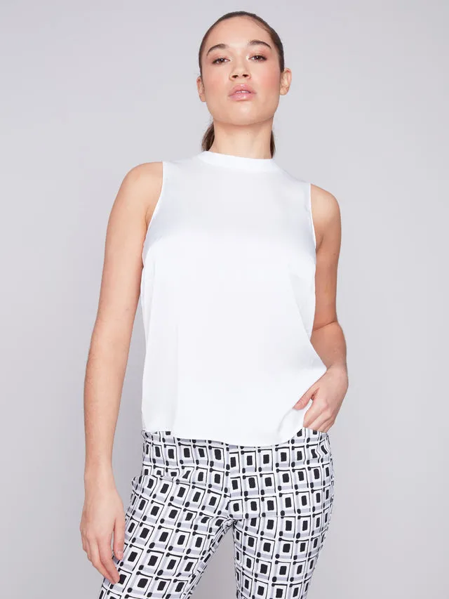 Sleeveless Satin Top with Rib Neckband