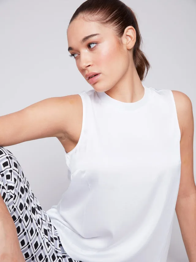 Sleeveless Satin Top with Rib Neckband