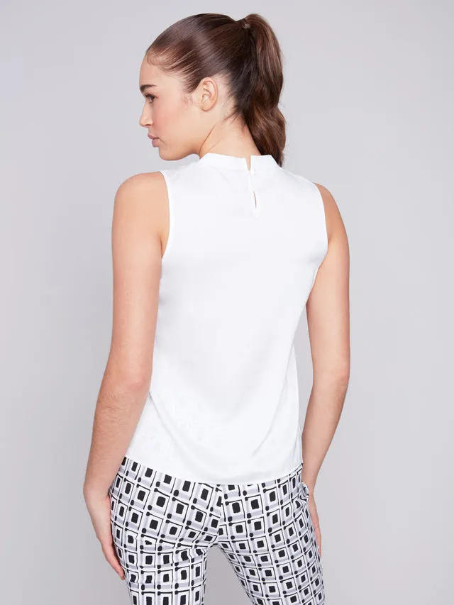 Sleeveless Satin Top with Rib Neckband