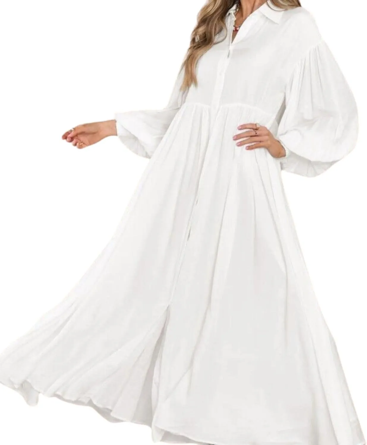 Women's Plus Size Maxi Dress 2024 Summer Fall Long Sleeve Button Down Shirt Casual Flowy Long Wedding Guest Dress