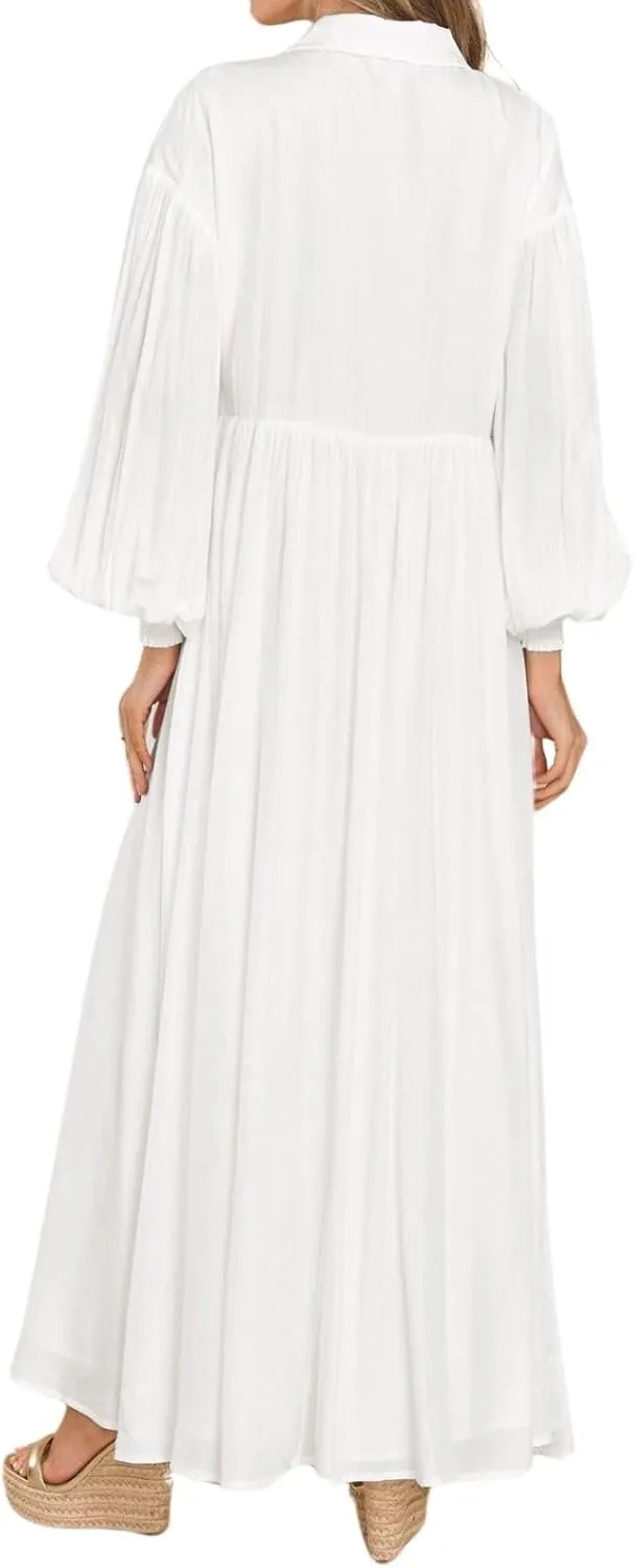 Women's Plus Size Maxi Dress 2024 Summer Fall Long Sleeve Button Down Shirt Casual Flowy Long Wedding Guest Dress