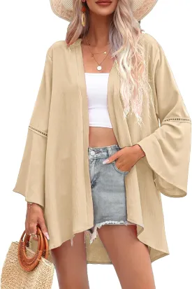Yekaty Kimonos for Women Bell Sleeve Loose Kimono Cardigan Casual Open Front Beach Cover Up 2024