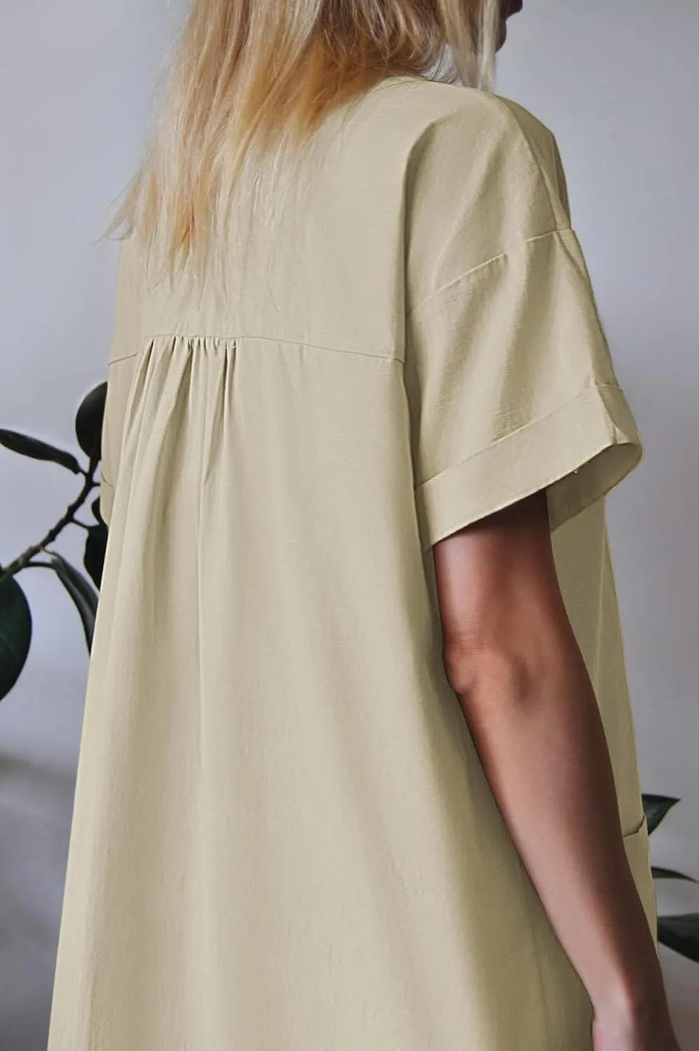 ZAFUL Women's 2025 Summer Button Down Dress Pockets Short Sleeves V-Neck Collar Vacation Beach Cotton T Shirt Dresses